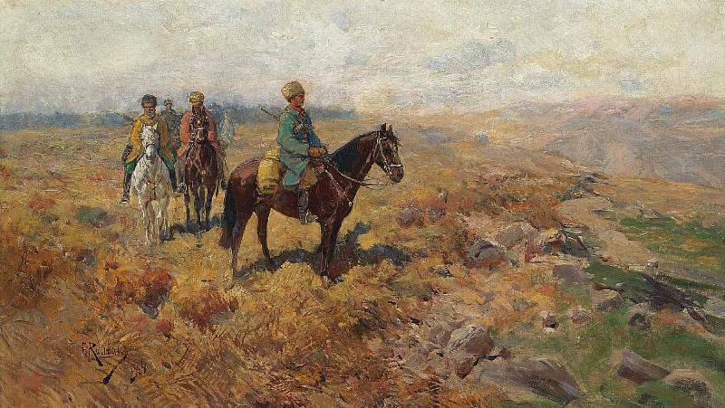 Franz Roubaud Horsemen in the hills Sweden oil painting art